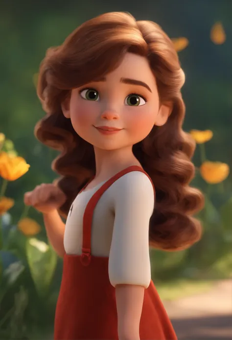 Image of a girl for a story in a YouTube video in Pixar format, Shes the little allabester, Shes the class leader, is extroverted, Brincalhona e levanta-se para um monte de coisas, cabelo curto