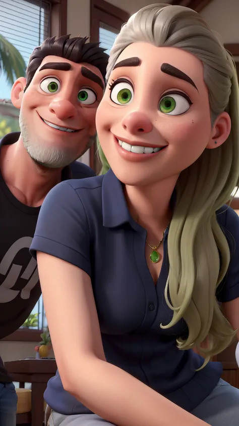 Um casal de pele branca, cabelos preto, olhos pretos, cabelos  preto, olhos verdes, estilo Disney pixar , alta qualidade, melhor qualidade