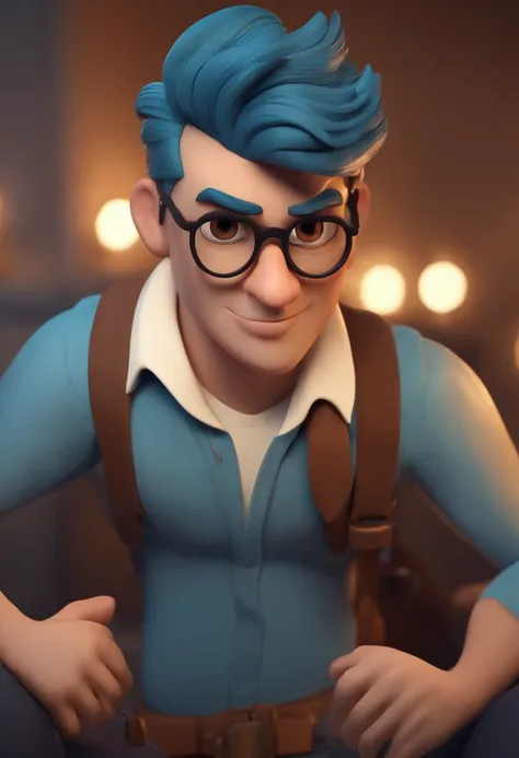 Cartoon character of a man wearing black glasses and a blue shirt, um personagem animado, Caractere estilizado, animation style rendering, 3D estilizado, Arnold Maya render, 3 d render stylized, toon render keyshot, Personagem 3D, Personagem 3D, 3d renderi...