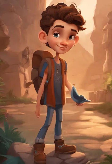 Create a cartoon style avatar of a 14 year old boy with an adventurous style, this boy is Caucasian