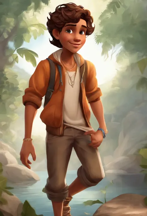 Create a cartoon style avatar of a 14 year old boy with an adventurous style, this boy is Caucasian