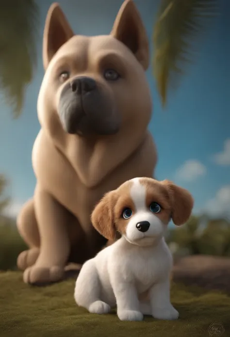 Dog cute, huge head, olhos altamente detalhados, frente, encaixar, whole body view, figuras de brinquedo, best quality, Desenhos animados 3d, whole body view, fantasia, Sonhos, Surrealismo, super fofo, trending on ArtStation