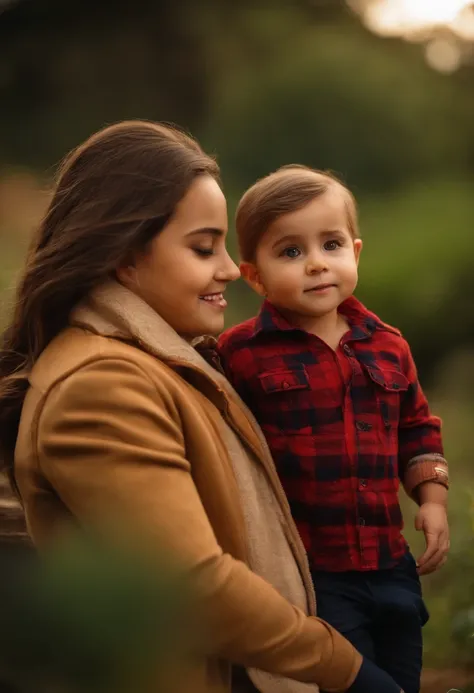 menino: Miguel, aproximadamente 5 anos de idade, cabelo curto estilo Disney, olhos castanhos e sorrisos. garota: Giovana, 2 anos, longos cabelos pretos e olhos azuis. scenecy: Miguel and Giovana are in a cozy little house in the valley, ao fundo um dia ens...