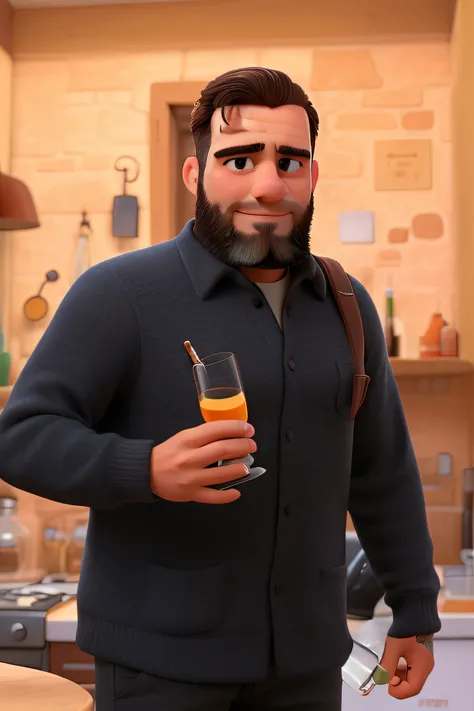 homem moreno barbudo, with a glass in hand