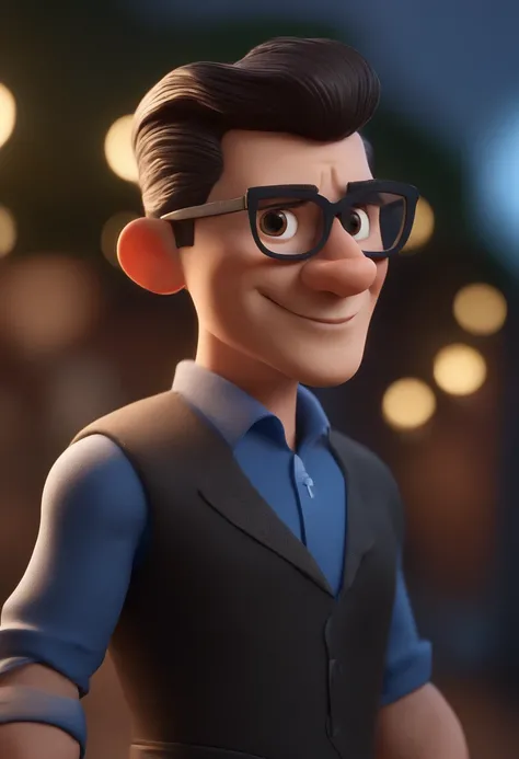 Cartoon character of a man with black glasses and a blue shirt, animation character, Caractere estilizado, animation style rendering, 3D estilizado, Arnold Maya render, 3 d render stylized, toon render keyshot, Personagem 3D, Personagem 3D, 3d rendering st...