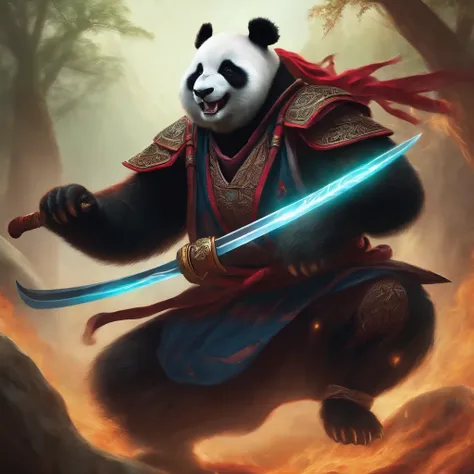 An angry ninja panda demon in attack position