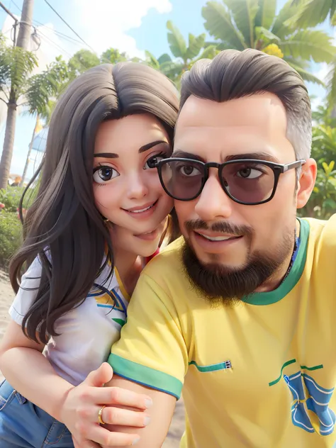 Homem com a camisa do Brasil com sua esposa em uma linda praia