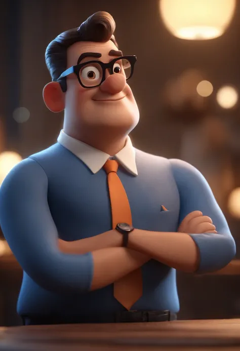 Cartoon character of a man with black glasses and a blue shirt, animation character, Caractere estilizado, animation style rendering, 3D estilizado, Arnold Maya render, 3 d render stylized, toon render keyshot, Personagem 3D, Personagem 3D, 3d rendering st...