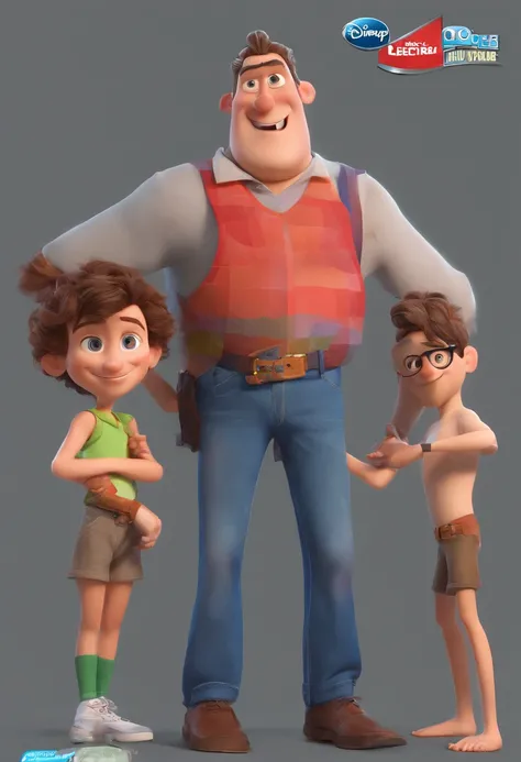 Estilo Pixar: The grown man is holding a naked blue-eyed boy and in his other hand he is holding a pair of scissors and is trying to cut off the boys testicles,3D Poster,Disney