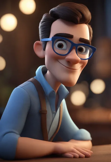 Cartoon character of a man with black glasses and a blue shirt, animation character, Caractere estilizado, animation style rendering, 3D estilizado, Arnold Maya render, 3 d render stylized, toon render keyshot, Personagem 3D, Personagem 3D, 3d rendering st...