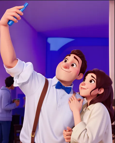 casal homem e mulher no estilo Disney Pixar, alta qualidade, melhor qualidade, olhos azuis