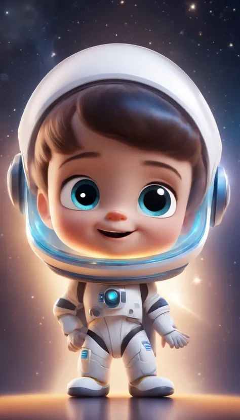 (a happy,cute:1.1) kid,standing,short hair,vibrant(white background),wearing(space costume),barnet,Tom(Pixar style),3D,cartoonish,detailed face,asymmetrical,16K