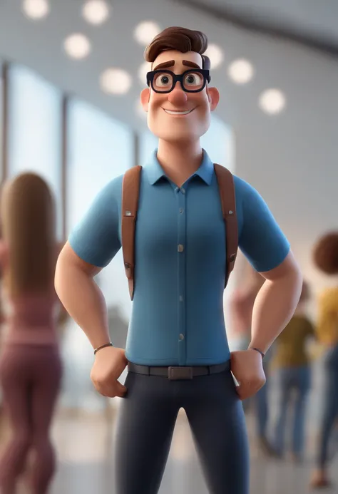 Cartoon character of a man wearing black glasses and a blue shirt, um personagem animado, Caractere estilizado, animation style rendering, 3D estilizado, Arnold Maya render, 3 d render stylized, toon render keyshot, Personagem 3D, Personagem 3D, 3d renderi...