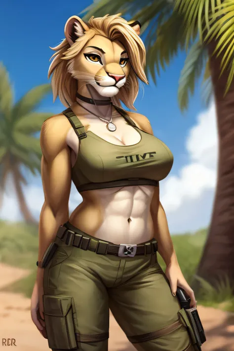 masterpiece, furry female anthro, soldier lioness, ratel ifv