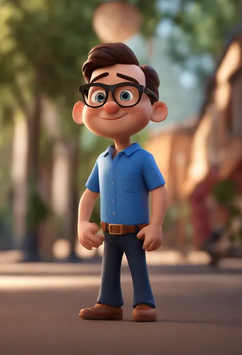 Cartoon character of a man wearing black glasses and a blue shirt, um personagem animado, Caractere estilizado, animation style rendering, 3D estilizado, Arnold Maya render, 3 d render stylized, toon render keyshot, Personagem 3D, Personagem 3D, 3d renderi...