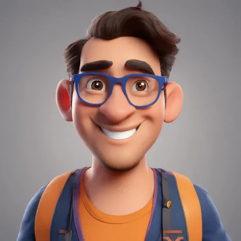 Cartoon character of a man wearing black glasses and a blue shirt, um personagem animado, Caractere estilizado, animation style rendering, 3D estilizado, Arnold Maya render, 3 d render stylized, toon render keyshot, Personagem 3D, Personagem 3D, 3d renderi...