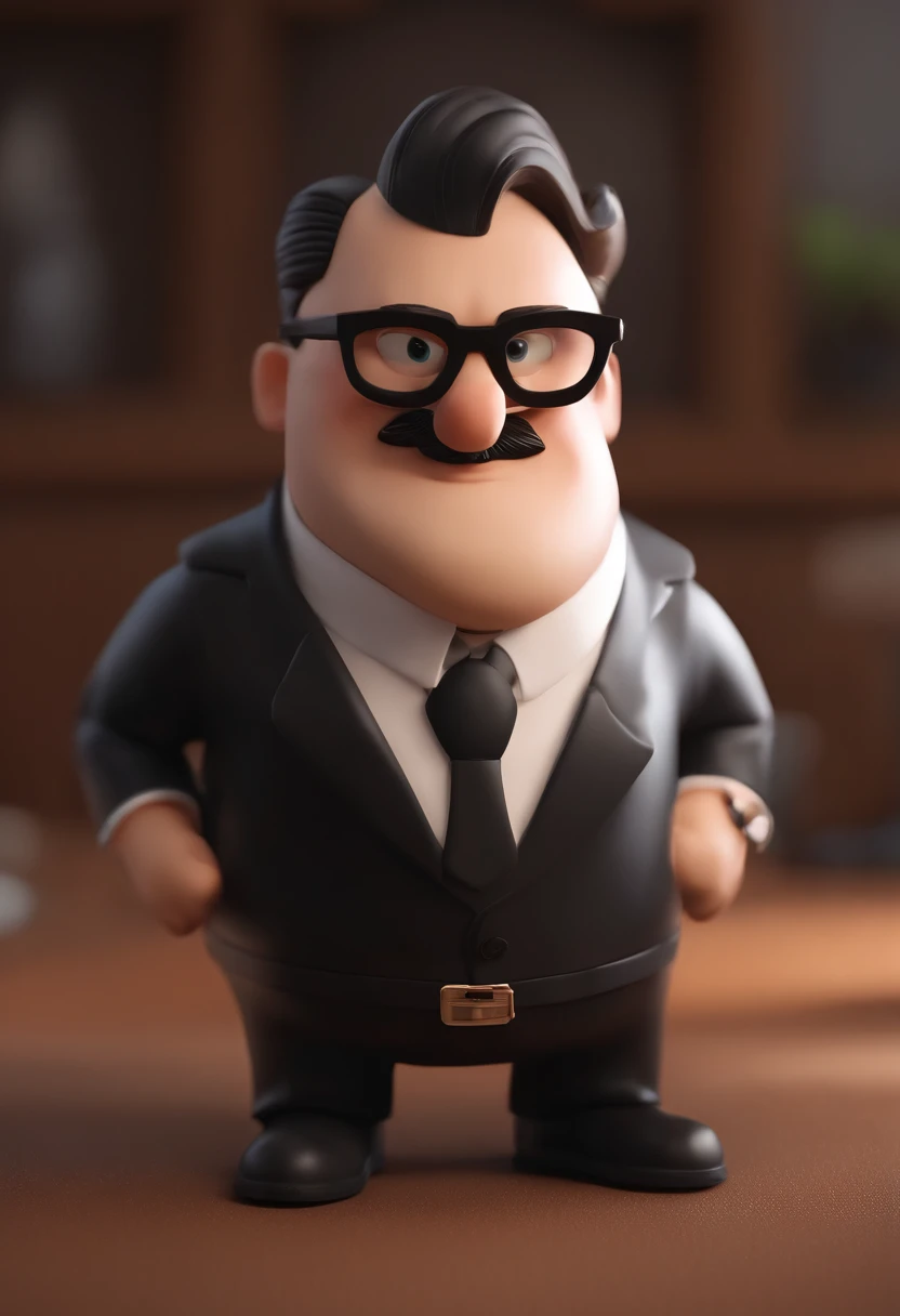 Cartoon character of a man wearing black glasses, barba, bigode, sorrindo, uma camiseta 
 preta, um personagem animado, Caractere estilizado, animation style rendering, 3D estilizado, Arnold Maya render, 3 d render stylized, toon render keyshot, Personagem...