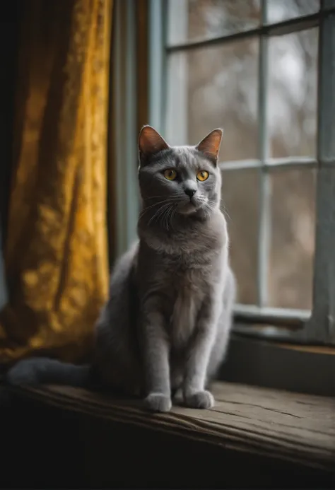 Yellow and grey cat