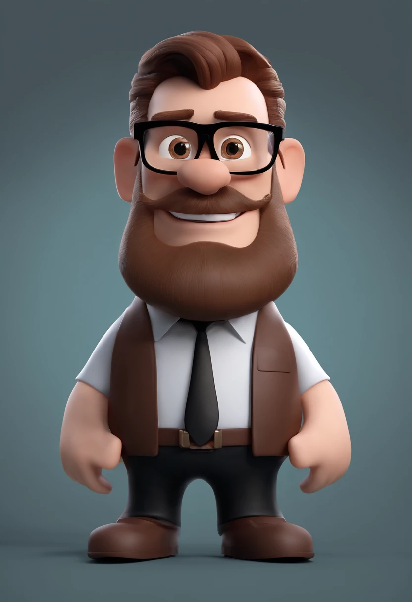 Cartoon character of a man with black glasses and a black polo shirt, cabelo liso, With beard and old school tattoo on his arm, animation character, Caractere estilizado, animation style rendering, 3D estilizado, Arnold Maya render, 3 d render stylized, to...