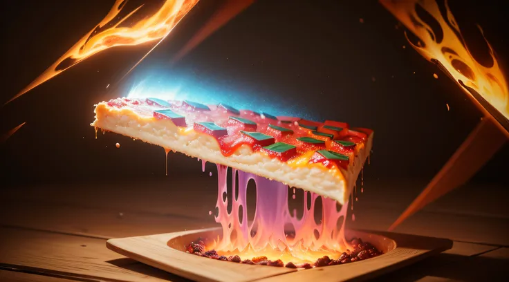 Crie uma imagem ULTRA REALISTA ,que mostre um prato colorido e equilibrado ,COM UMA PIZZA QUADRADA COM CANTOS RETOS,COM LUZ INDIRETA