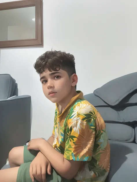 there is a young boy sitting on a couch with a remote control, mateus 9 5, inspirado em Abidin Dino, caio santos, Directed by: Nandor Soldier, Riyahd Cassiem, inspirado em Nathan Oliveira, Alex, icaro carvalho, sitting on couch, sitting on the couch, Diego...