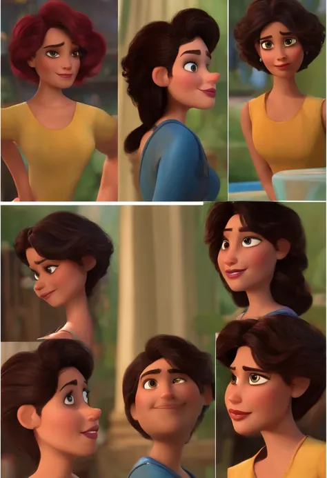 Criar um personagem no estilo pixar dentro de um jaleco. personagem morena, rosto redondo, medium size hair black