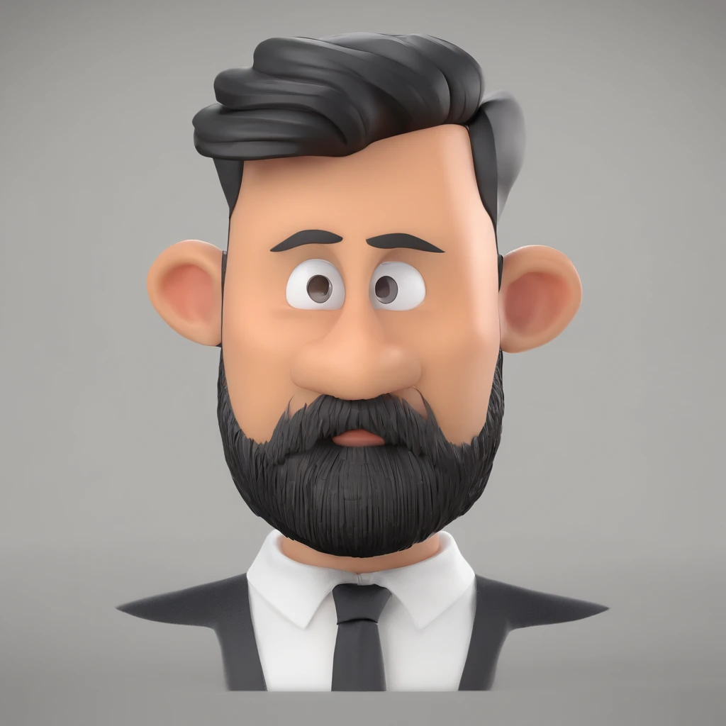 Criar um personagem no estilo Pixar. Trata-se de um homem de 30 anos, com barba, Branco, com cabelos castanhos curtos e um quiff, e olhos castanhos. Ele deve estar na frente de um computador, Trabalhar como designer