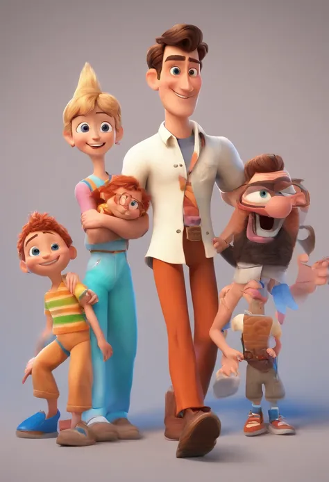 Estilo Pixar: The grown man is holding a naked blue-eyed boy and in his other hand he is holding a pair of scissors and is trying to cut off the boys testicles,3D Poster,Disney