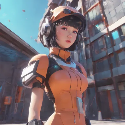 Anime girl in a dress and headband standing in front of a building, arte digital do anime cyberpunk, cyberpunk digital - arte de anime, arte cyberpunk anime, garota anime cyberpunk, cyberpunk menina anime mech, estilo anime 4K, Melhor Anime 4K Konachan Wal...