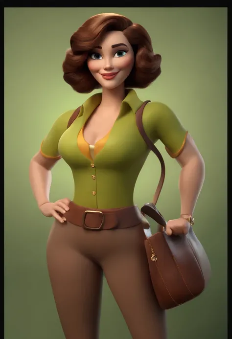 Personagem dos desenhos animados de uma mulher, cabelo liso marrom escuro e uma camisa bege,animation character, Caractere estilizado, animation style rendering, 3D estilizado, 3 d render stylized, toon render keyshot, Personagem 3D, Personagem 3D, 3d rend...