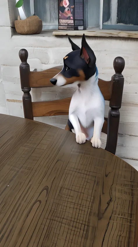 Pinscher dog sitting right on a chair