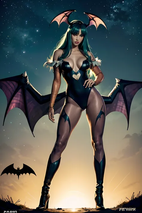 megan fox em creative artistry print de morrigan aensland personagem do jogo darkstalkers em estilo hiper realista, with bat win...