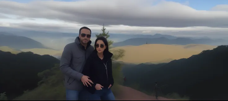 Homem e mulher em frente a uma naturexa, imagem de perfil, Fotografia selfie 8k,