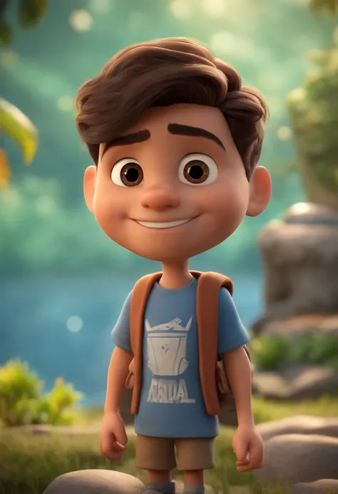 personagem dos desenhos animados de um menino de 16 anos, branco, boca pequena, cabelo escuro, olhos delicados, with the São Paulo team t-shirt, animation character, Caractere estilizado, animation style rendering, 3D estilizado, Arnold Maya render, 3 d re...