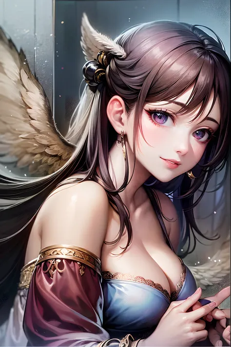 ((Finest quality)),(超A high resolution),(ultra-detailliert),(Meticulous portrayal),((best pictures)),(Finest works of art),Ultra-Precision Art,The art of astounding depiction, (1 Female Angel:1.5),a smile,Flapping,Fluttering feathers