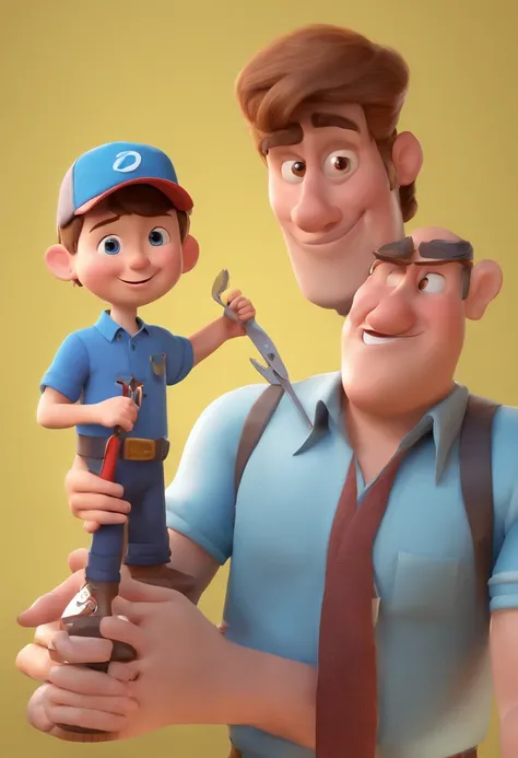 Estilo Pixar: The grown man is holding a naked blue-eyed boy and in his other hand he is holding a pair of scissors and is trying to cut off the boys testicles,3D Poster,Disney