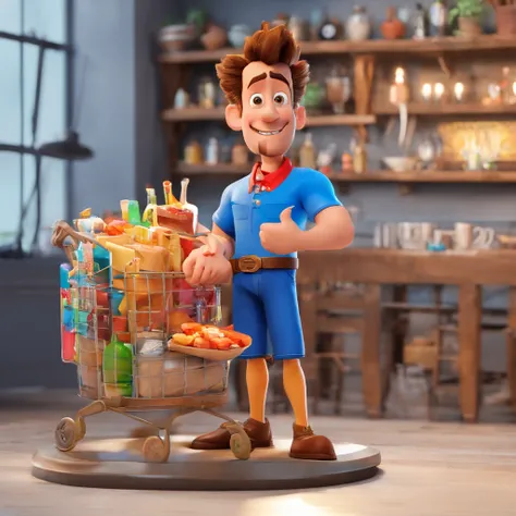 Criar um personagem no estilo Pixar. Trata-se de um homem de 30 anos, com barba, Branco, com cabelos castanhos curtos e um quiff, e olhos castanhos. Ele deve estar fazendo um churrasco na mesa como o Yakiniku