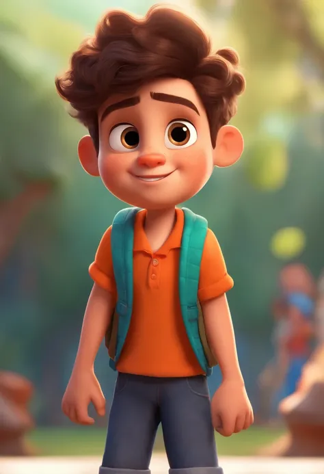 Image of a boy for a story in a YouTube video in Pixar format, Hes the little allabester, Hes the class leader, Hes outgoing, Playful and gets up for a lot of things, cabelo curto