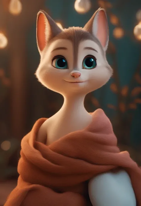 Imagem estilo Pixar com personagem 3D  branco, olhos claros, cabelo castanho claro curto com topete, boca rosas nariz grande, sorrindo