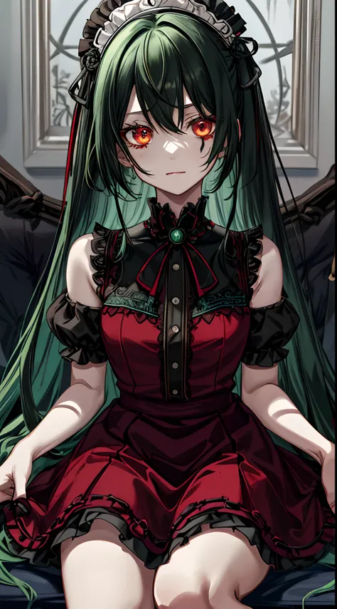 Green hair、Twin-tailed、blood splashing、Blood on clothes、dead body、Blood everywhere、blood splashing、dark hue、Red hue、Cross-eyed、Stranger、View other people、Blunt bangs、Sitting,hand between legs,maid, over-kneehighs,Ahegao , Silly,Sexual ecstasy,Drunken eyes,...