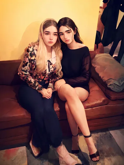 Two women sitting on a couch posing for a photo, Upload de alta qualidade, mami_Taylor-Alegria, exclusivo, Alena Aenami e Lilia Alvarado, Charli Bowater e Artgeem, Beautiful girls, Directed by: Niko Henrichon, by Amelia Peláez, Dua Lipa, foto de perfil, Di...