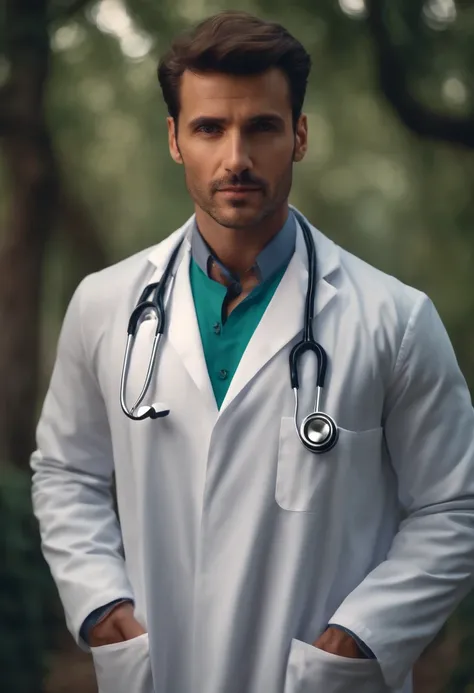 Handsome doctor in naturally super realistic latin coat, Realismo, 4k, Full HD, olhar penetrante