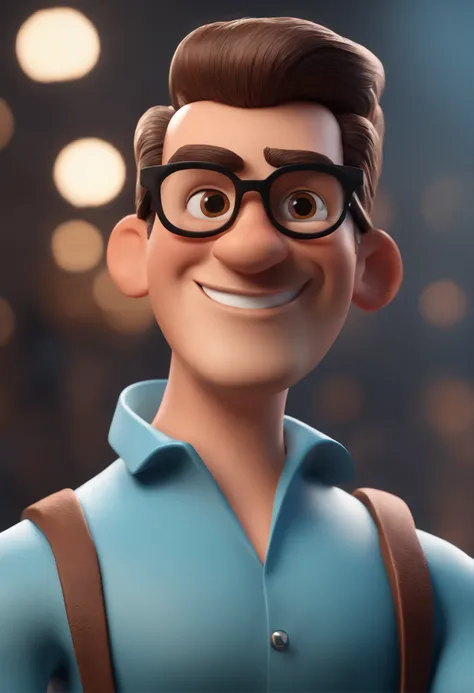 Cartoon character of a man with black glasses and a blue shirt, animation character, Caractere estilizado, animation style rendering, 3D estilizado, Arnold Maya render, 3 d render stylized, toon render keyshot, Personagem 3D, Personagem 3D, 3d rendering st...