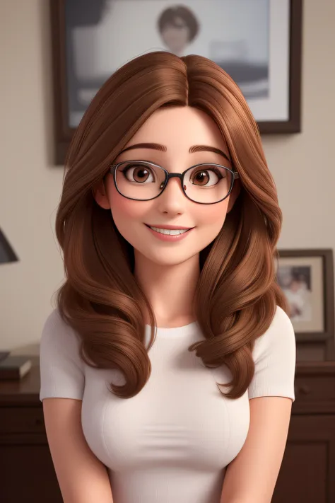 (best quality,highres,ultra-detailed,realistic:1.2),portrait,presentadora de tv,30-year-old (brown-haired:1.1) woman with long h...