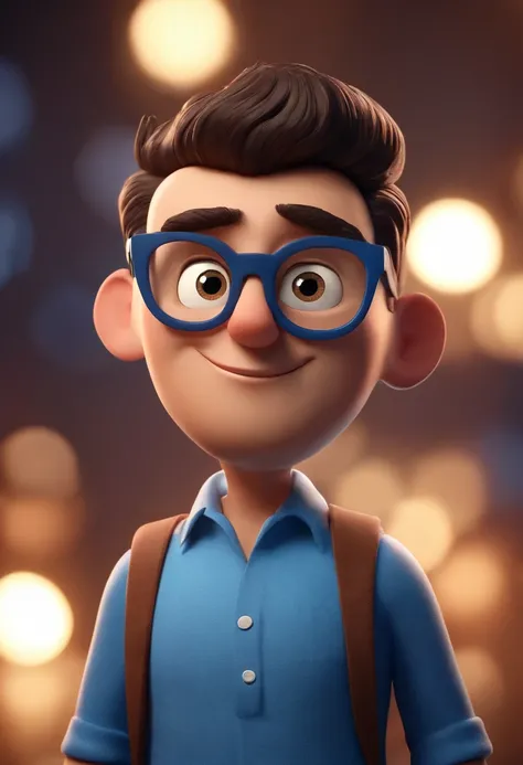 Cartoon character of a man wearing black glasses and a blue shirt, um personagem animado, Caractere estilizado, animation style rendering, 3D estilizado, Arnold Maya render, 3 d render stylized, toon render keyshot, Personagem 3D, Personagem 3D, 3d renderi...