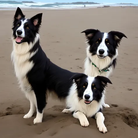 Quero uma imagem realista de um border collie na praia