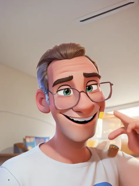 man smiling disney pixar cartoon style,