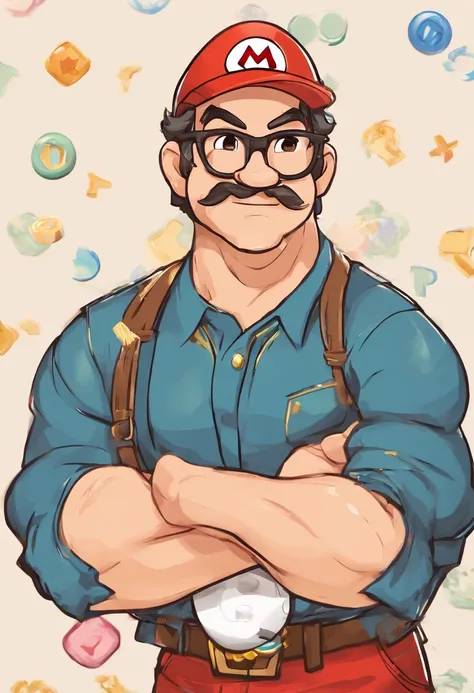 ((best quality)), ((master part)), ((desenhos animados realistas)), ((Personagem perfeito)) - Um retrato frontal meticulosamente detalhado e realista de um homem com cabelo raspado, glasses and a shirt with beautiful textures. O homem olha diretamente para...