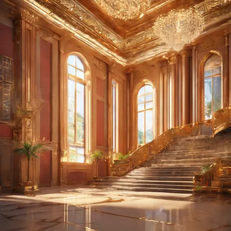 There is a large room with a staircase and a circular staircase, Futuristic Persian Palace, Motor irreal CGSetivity, Sala do trono primorosamente projetada, unreal engine render, Motor Unreal 5 : :, futuristic palace, renderizado em lumion, Unreal Engine H...