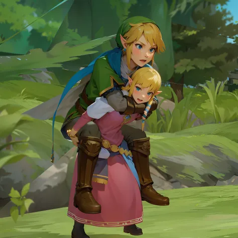 piggyback ride, size difference, zelda, skyward sword,